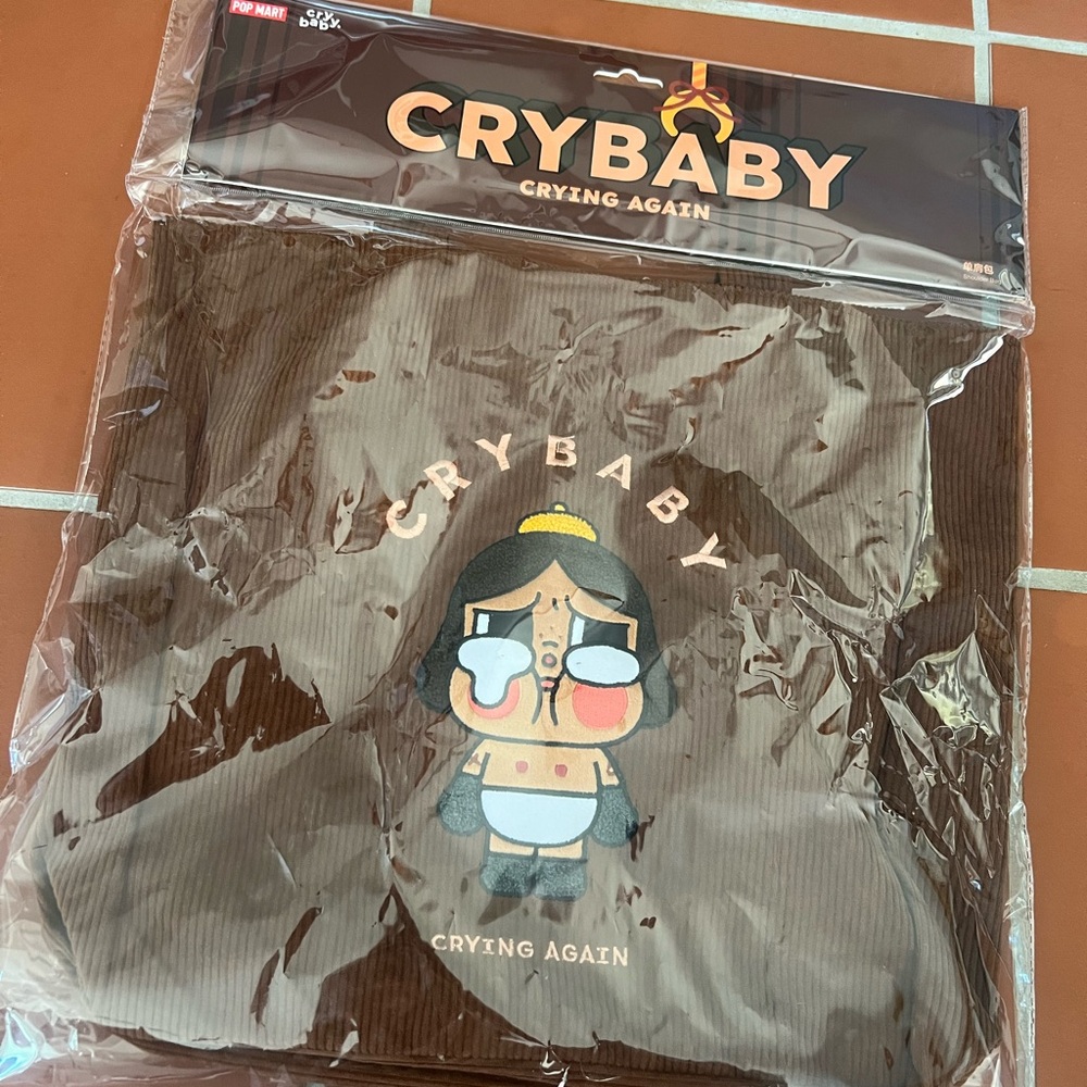 Popmart Crybaby Crying Again Brown Corduroy Tote